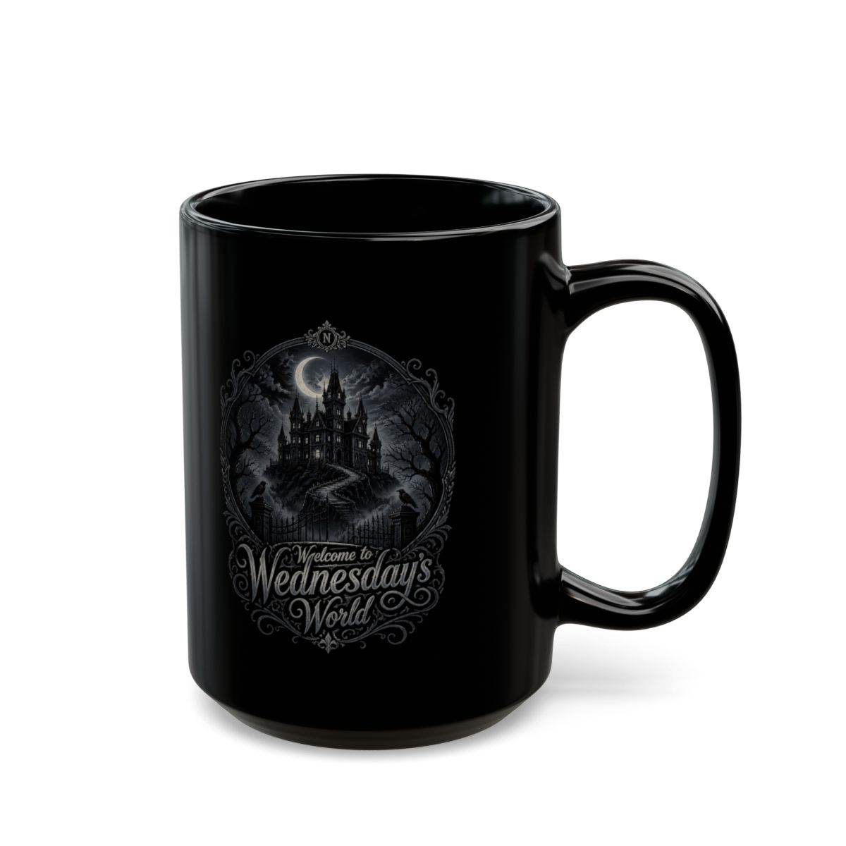 Wednesday "Welcome to Wednesday" Black Mug - alternate angle 5, merchandise
