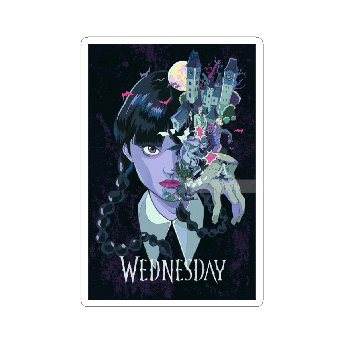 Wednesday Addams collage Kiss-Cut Sticker | Gothic TV character art | Wednesday Merch - Wednesday official Stickers merch