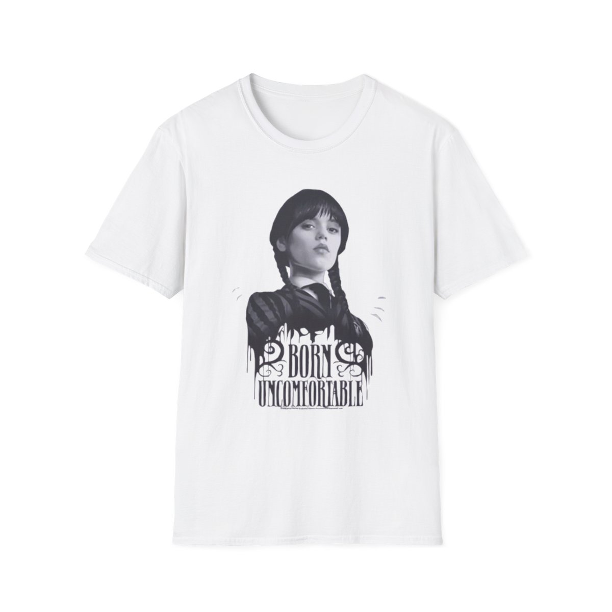 Goth Portrait Graphic T-Shirt | Retro Black & White Illustration | Wednesday Merch