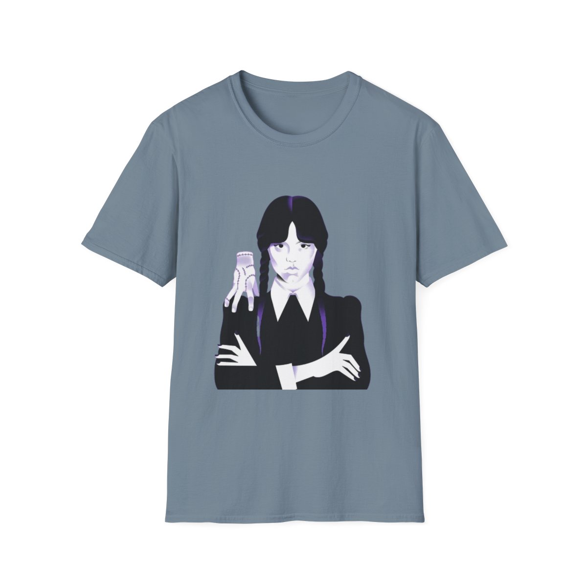 Goth Girl Illustration T-Shirt | Retro Dark Cartoon Portrait | Wednesday Merch - alternate angle 3, merchandise