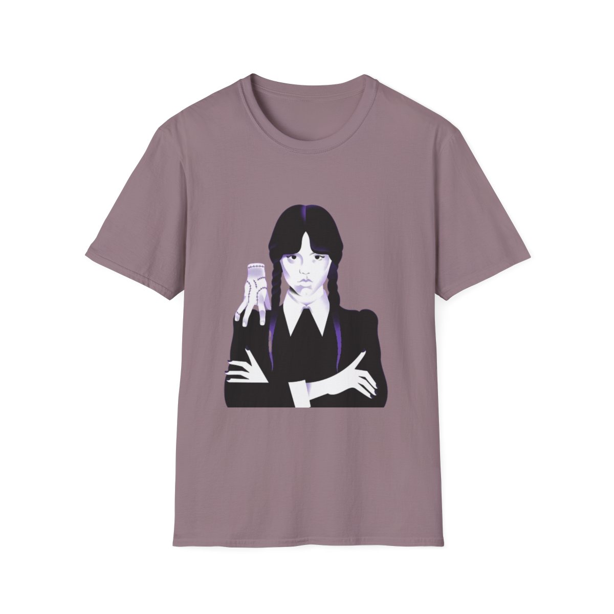 Goth Girl Illustration T-Shirt | Retro Dark Cartoon Portrait | Wednesday Merch - alternate angle 5, merchandise