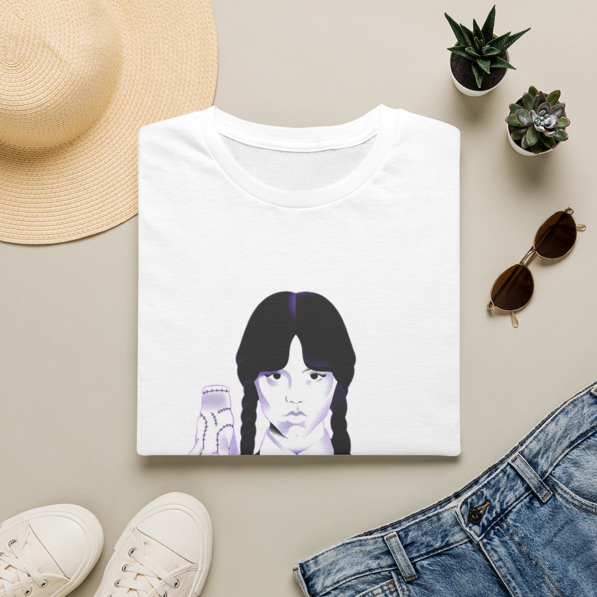Goth Girl Illustration T-Shirt | Retro Dark Cartoon Portrait | Wednesday Merch