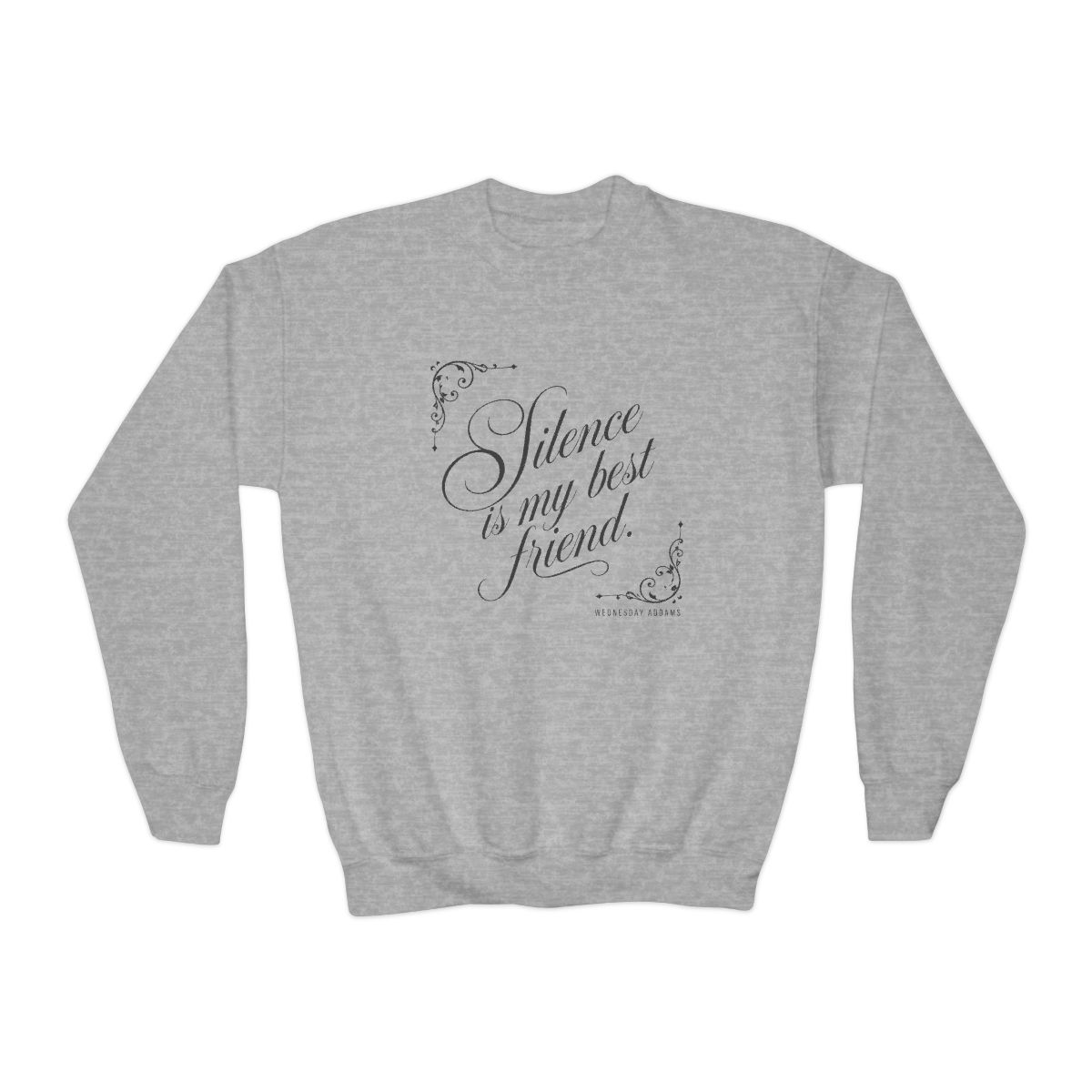 Wednesday "Silence is my best friend." Kids Crewneck - Wednesday official Sweatshirts merch